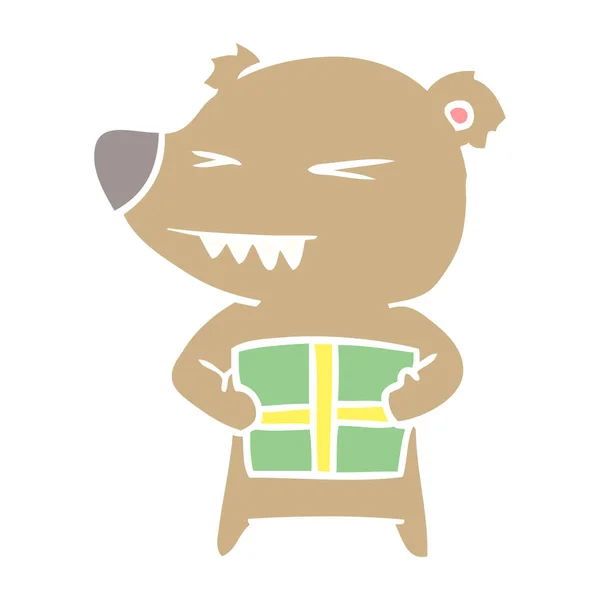 ギフトと怒った熊単色スタイル漫画 — ストックベクタ