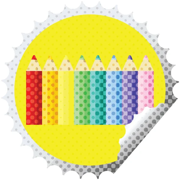 Lápices Color Vector Gráfico Ilustración Ronda Sello Adhesivo — Vector de stock