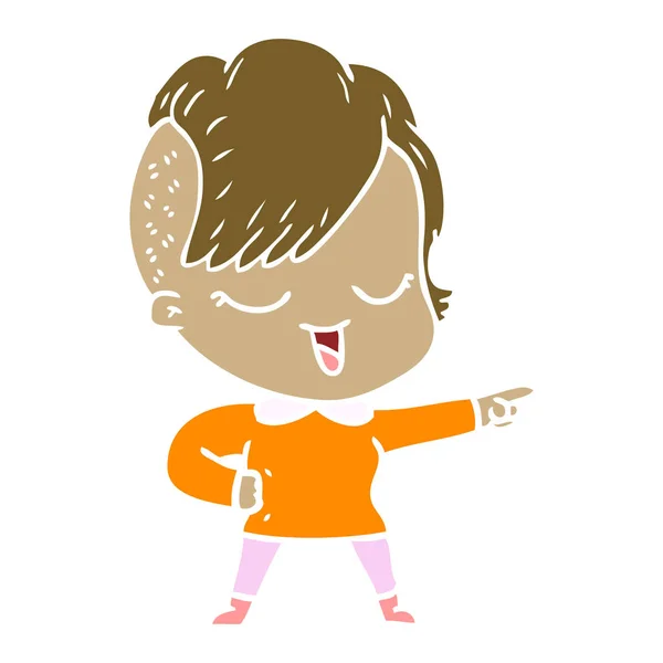 Glücklich Flache Farbe Stil Cartoon Mädchen Zeigt — Stockvektor