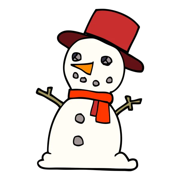 Dibujos Animados Doodle Muñeco Nieve Vector Ilustración — Vector de stock