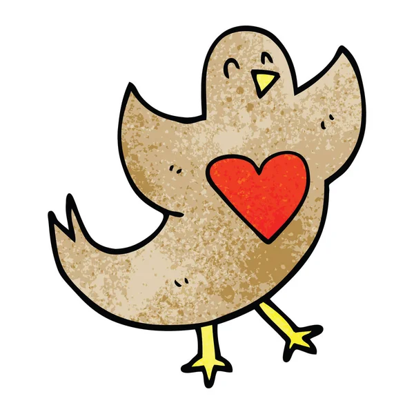 Cartoon Doodle Vogel Met Liefde Hart — Stockvector