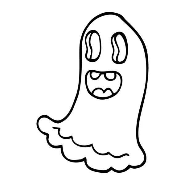 Line Drawing Cartoon Spooky Ghost — Stock Vector