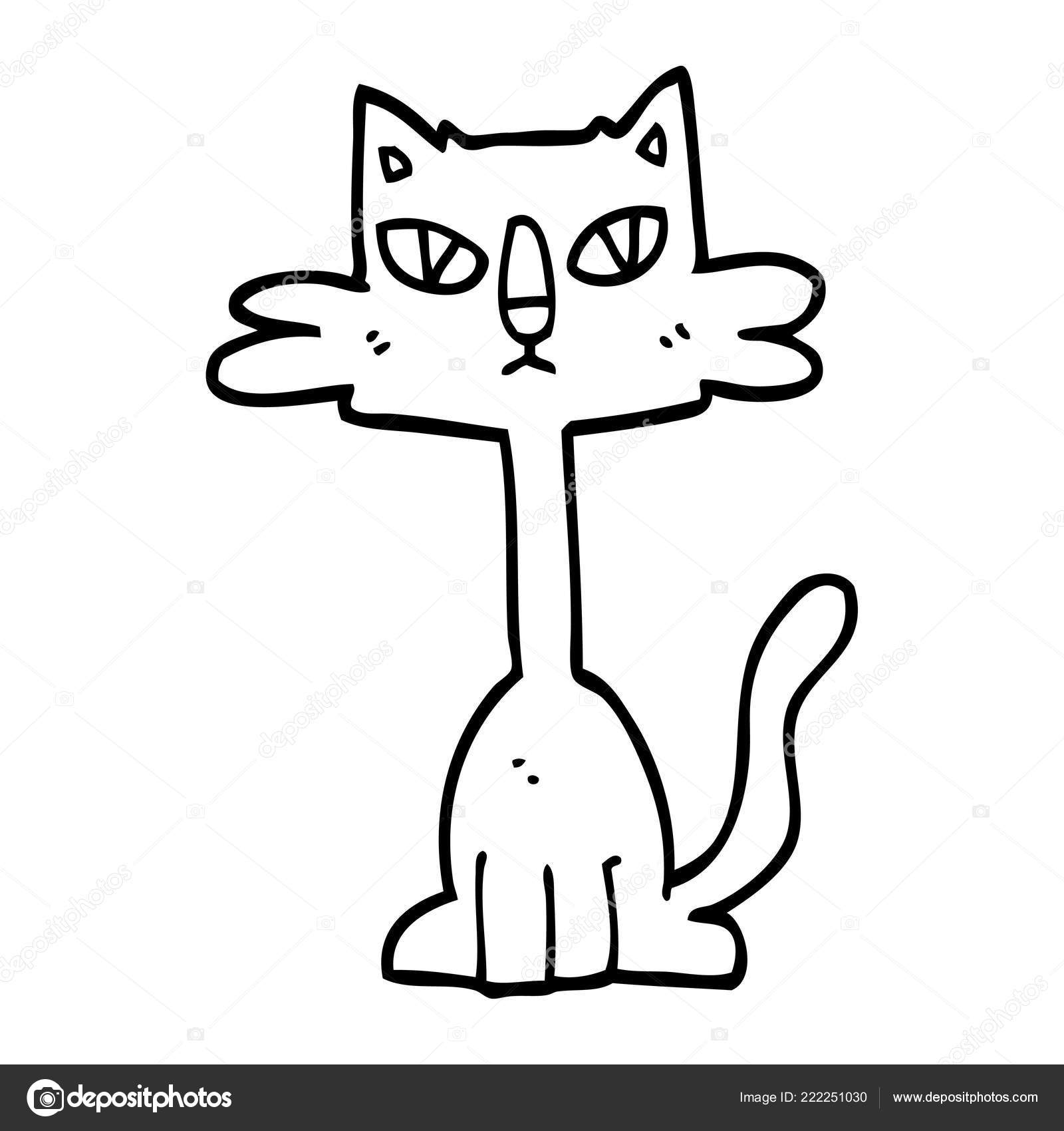 Linienzeichnung Karikatur Lustige Katze Stockvektor C Lineartestpilot