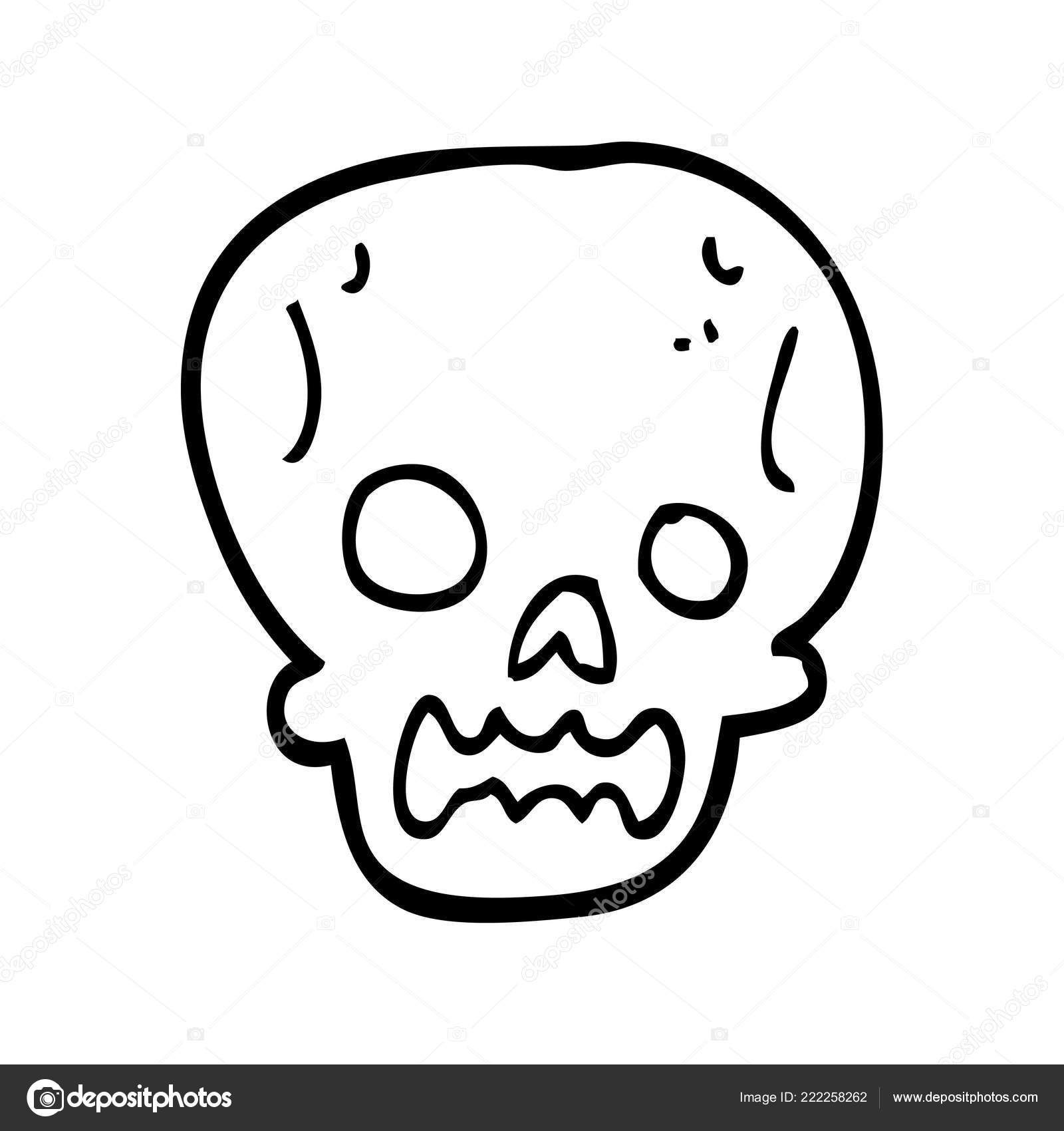 Desenho de linha crânio de halloween dos desenhos animados cartazes para a  parede • posters branco, preto, linha