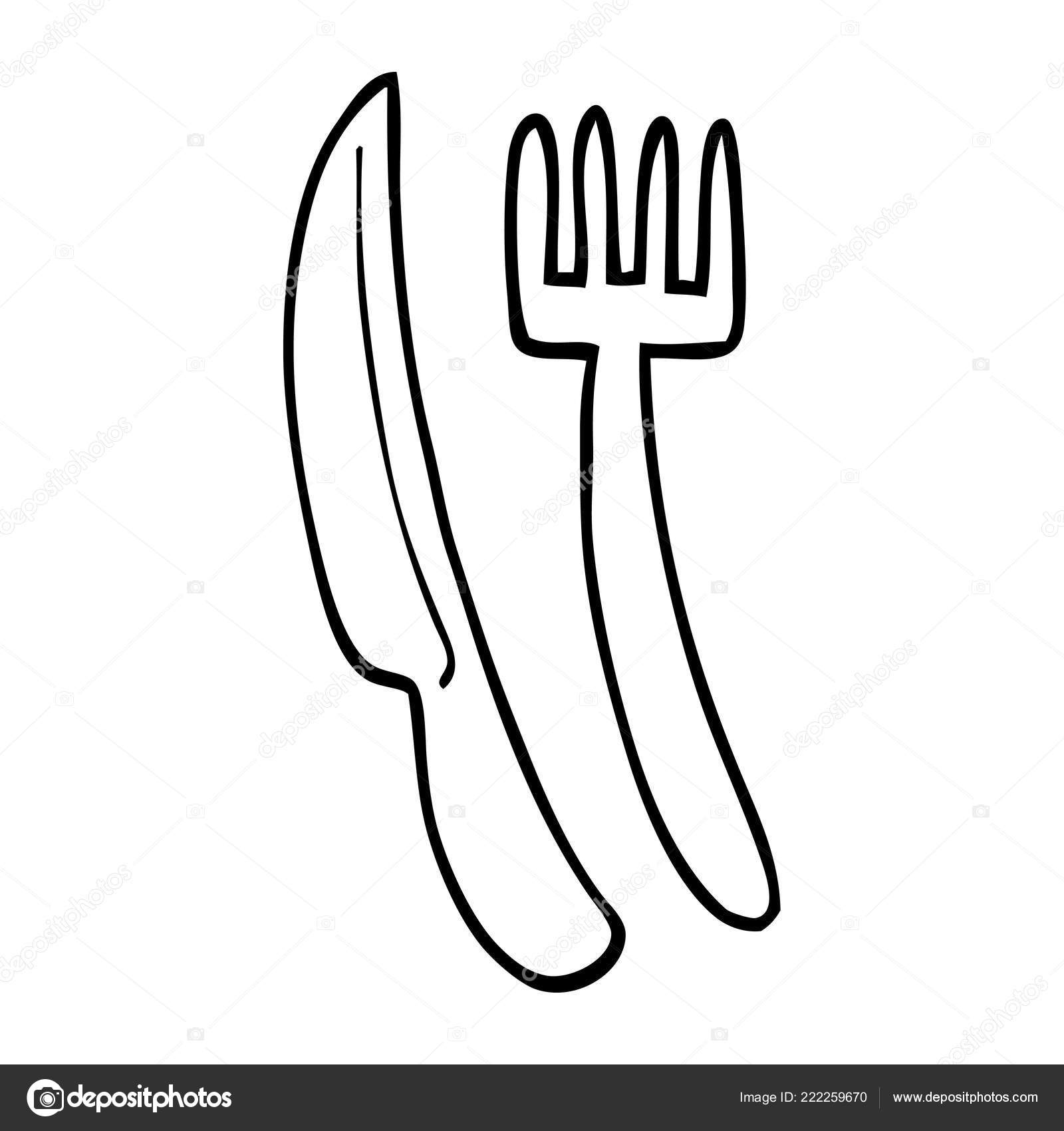 Line Drawing Cartoon Knife Fork Stock Vector Image by ©lineartestpilot