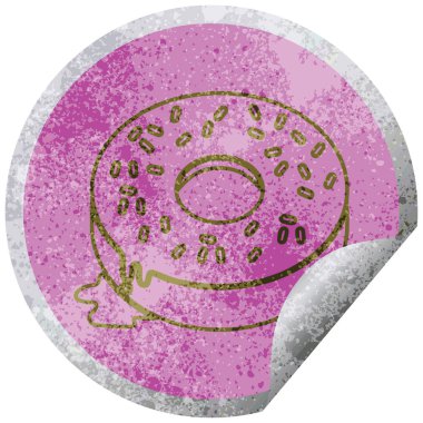 bir lezzetli buzlu çörek dairesel peeling etiket çizimi