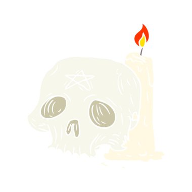 düz renk tarzı çizgi film ürkütücü kafatası ve mum