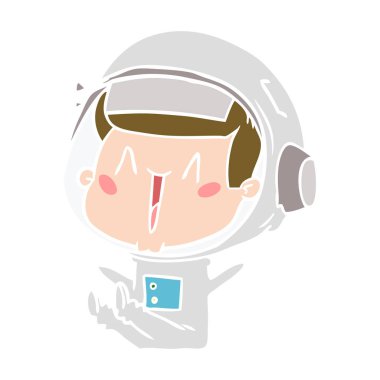 mutlu düz renk tarzı çizgi film astronot oturan