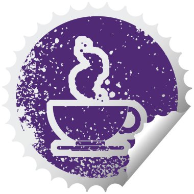 bir fincan sıcak kahve, sıkıntılı etiket simge tasarlamak