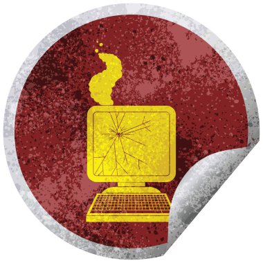 kırık bilgisayar grafik dairesel peeling etiket