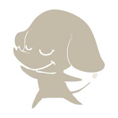 düz renk stil çizgi film fil gülümseyen