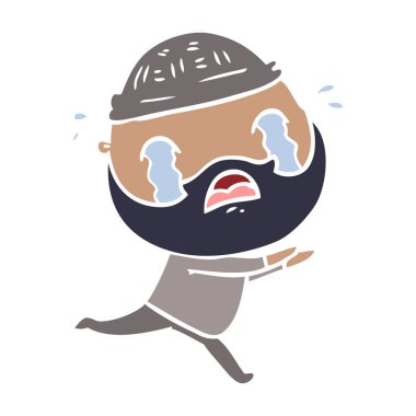 düz renk stil çizgi film ağlayan adam sakallı