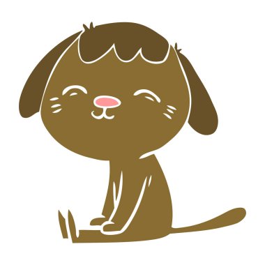 oturan mutlu düz renk stil karikatür köpek