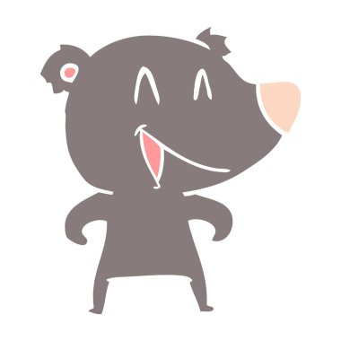 ayı düz renk stil çizgi film gülüyor