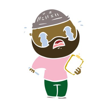 düz renk stil çizgi film ağlayan adam sakallı