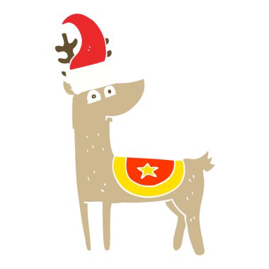 Noel şapka Ren geyiği düz renkli çizimi