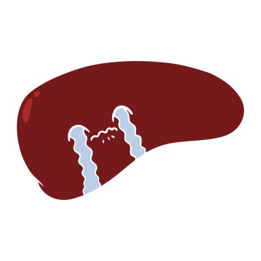 düz renk stil karikatür karaciğer ağlıyor.