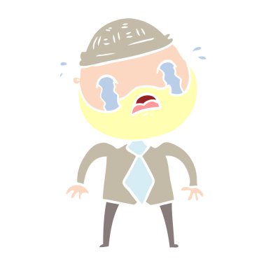 düz renk stil çizgi film ağlayan adam sakallı