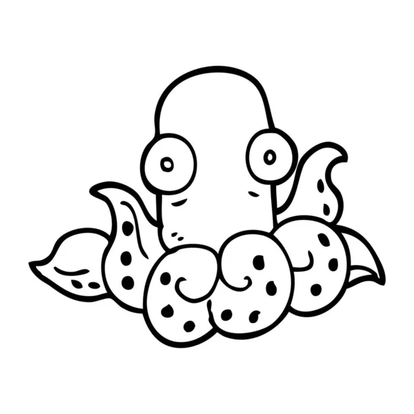 Line Drawing Cartoon Funny Octopus — Stock Vector