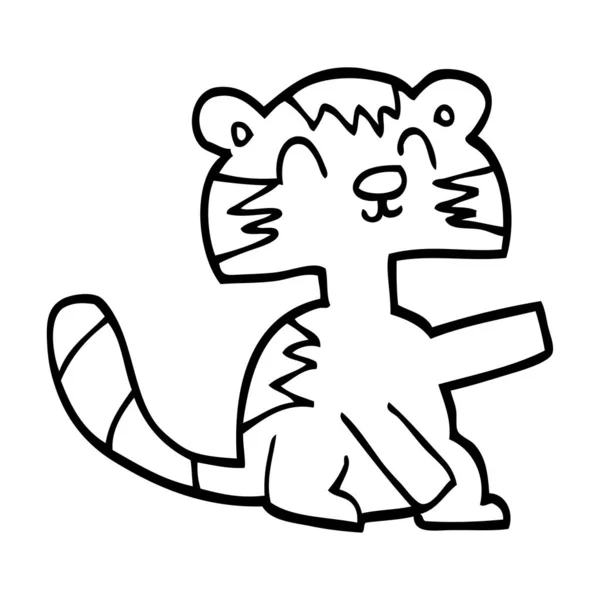 Line Drawing Cartoon Happy Cat — Stock Vector