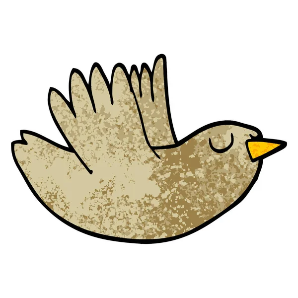 Grunge Textured Illustration Cartoon Flying Bird — стоковый вектор