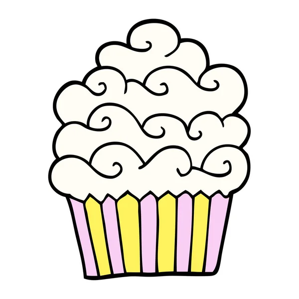Handgezeichneter Doodle Stil Cartoon Vanille Cupcake — Stockvektor