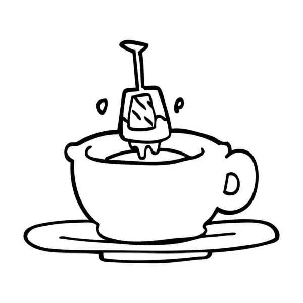 Linienzeichnung Cartoon Tasse Tee — Stockvektor