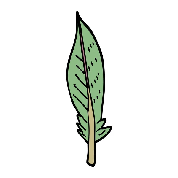 Cartoon Doodle Green Feather — Stock Vector