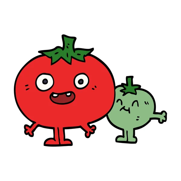 Dibujos Animados Garabato Tomates Felices — Vector de stock