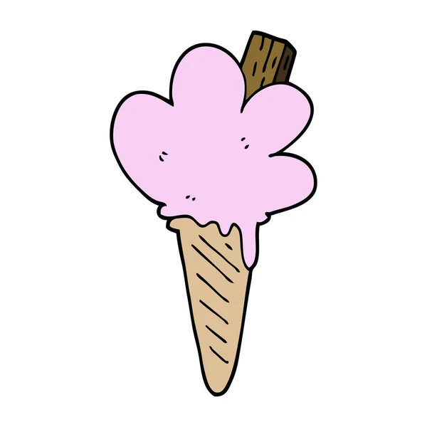 Cartone Animato Cono Gelato Doodle — Vettoriale Stock