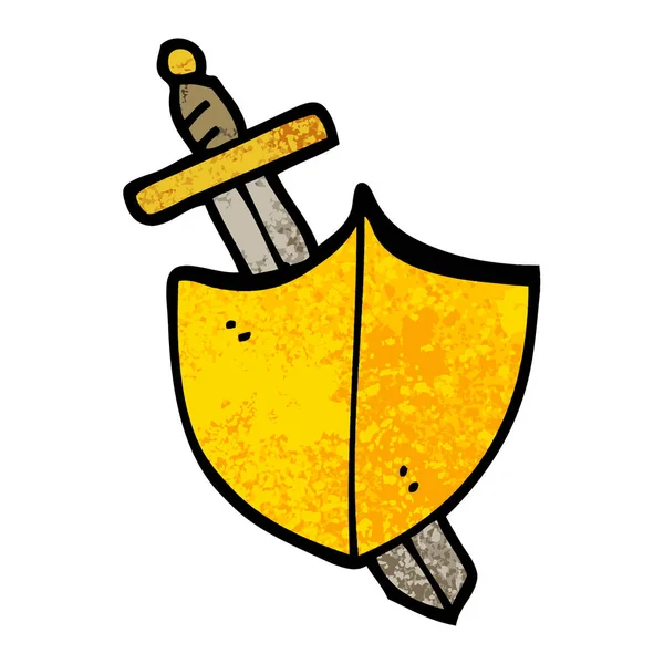 Grunge Texturizado Ilustração Cartoon Espada Escudo —  Vetores de Stock