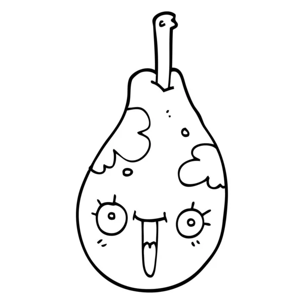 Line Drawing Cartoon Fresh Pear — Stock Vector