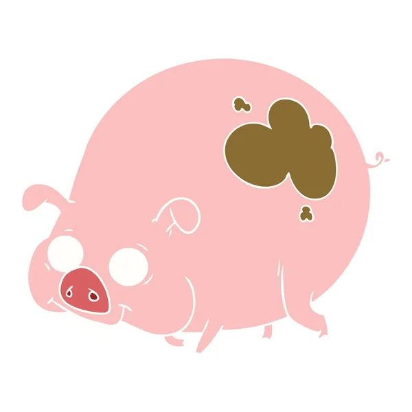 Flat Color Style Cartoon Muddy Pig — Stock Vector