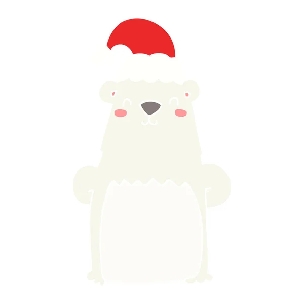 Flache Farbe Stil Cartoon Bär Trägt Weihnachtsmütze — Stockvektor