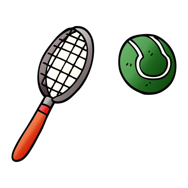 动画片涂鸦网球球拍和球 — 图库矢量图片