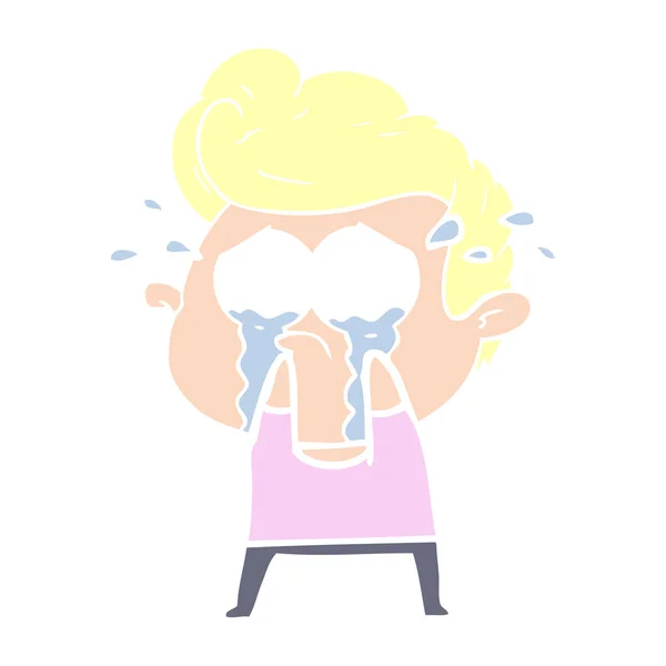 Flat Color Style Cartoon Crying Man — Stock Vector