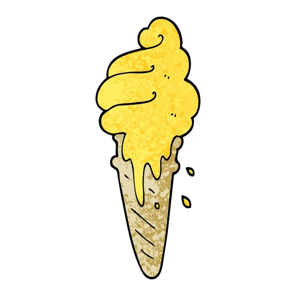 Grunge Textured Illustration Cartoon Ice Cream Cone — Stock Vector
