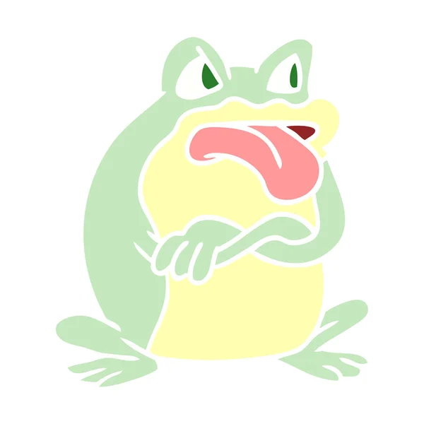 Grumpy Flat Color Style Cartoon Frog — Stock Vector