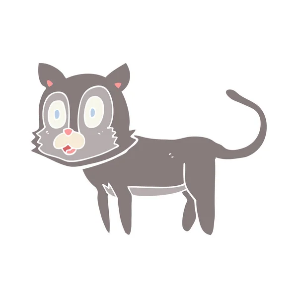 Glad Platt Färg Stil Tecknad Katt — Stock vektor