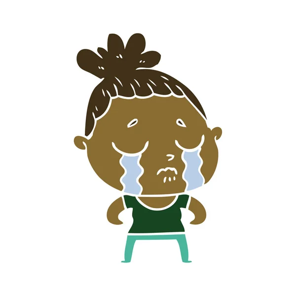 Flat Color Style Cartoon Tough Woman Crying — Stock Vector
