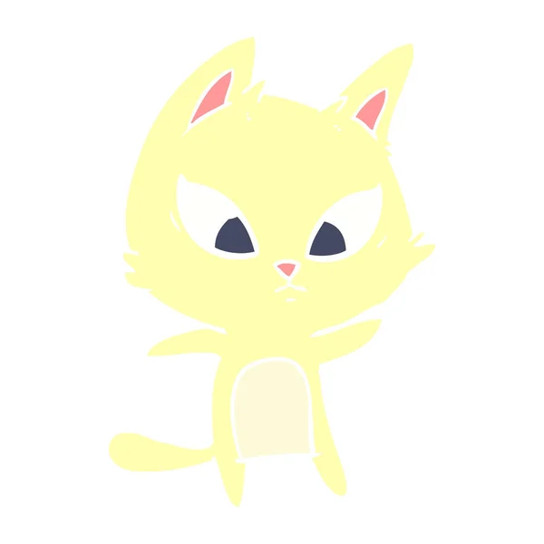Confundido Color Plano Estilo Dibujos Animados Gato — Vector de stock