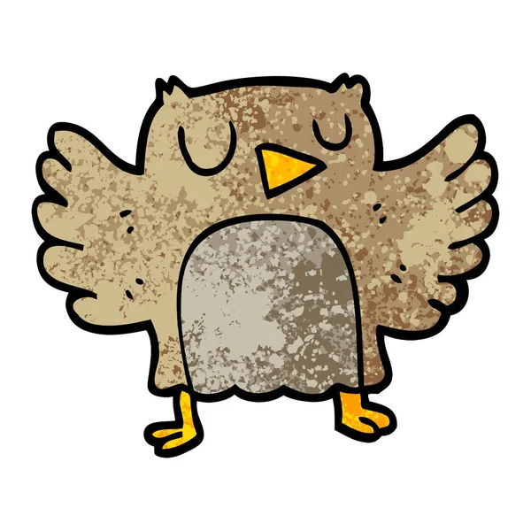 Grunge Textured Illustration Cartoon Owl — стоковый вектор