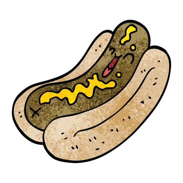 Rajzfilm Doodle Hotdog Mustárral — Stock Vector