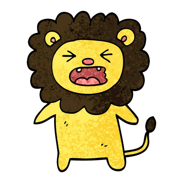 Grunge Texturé Illustration Dessin Animé Rugissement Lion — Image vectorielle