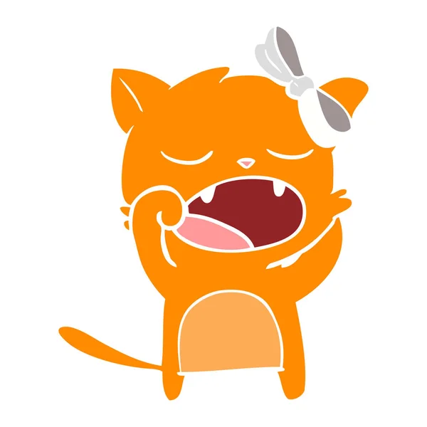 Flat Color Style Cartoon Yawning Cat — Stock Vector