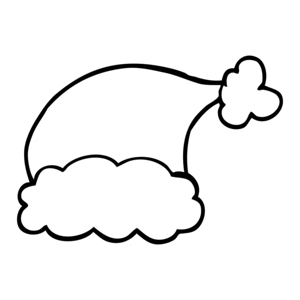 Línea Dibujo Dibujos Animados Sombrero Santa — Vector de stock