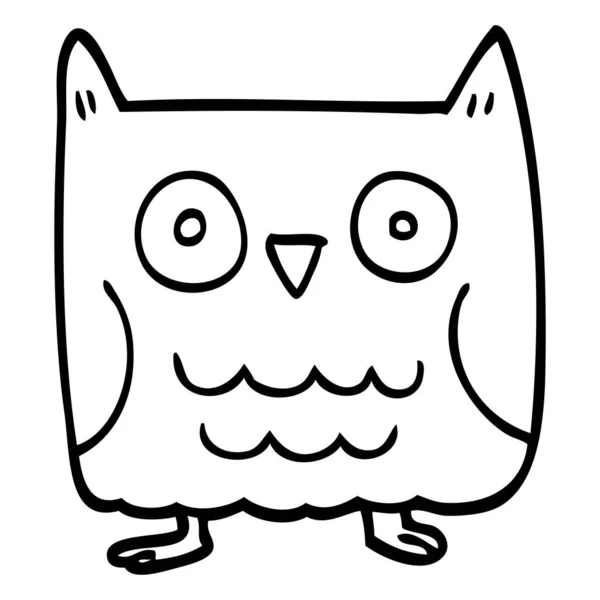 Rolig Linje Ritning Tecknad Owl — Stock vektor