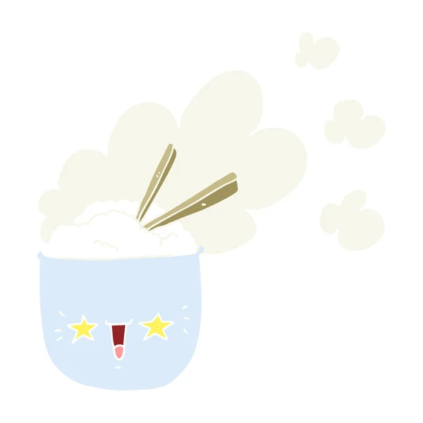 Cute Flat Color Style Cartoon Hot Rice Bowl — Stock Vector