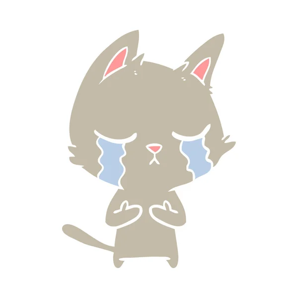 Pleurer Plat Couleur Style Dessin Animé Chat — Image vectorielle