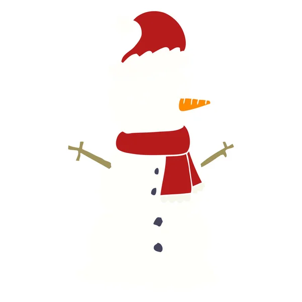 Egale Kleur Stijl Cartoon Sneeuwpop — Stockvector